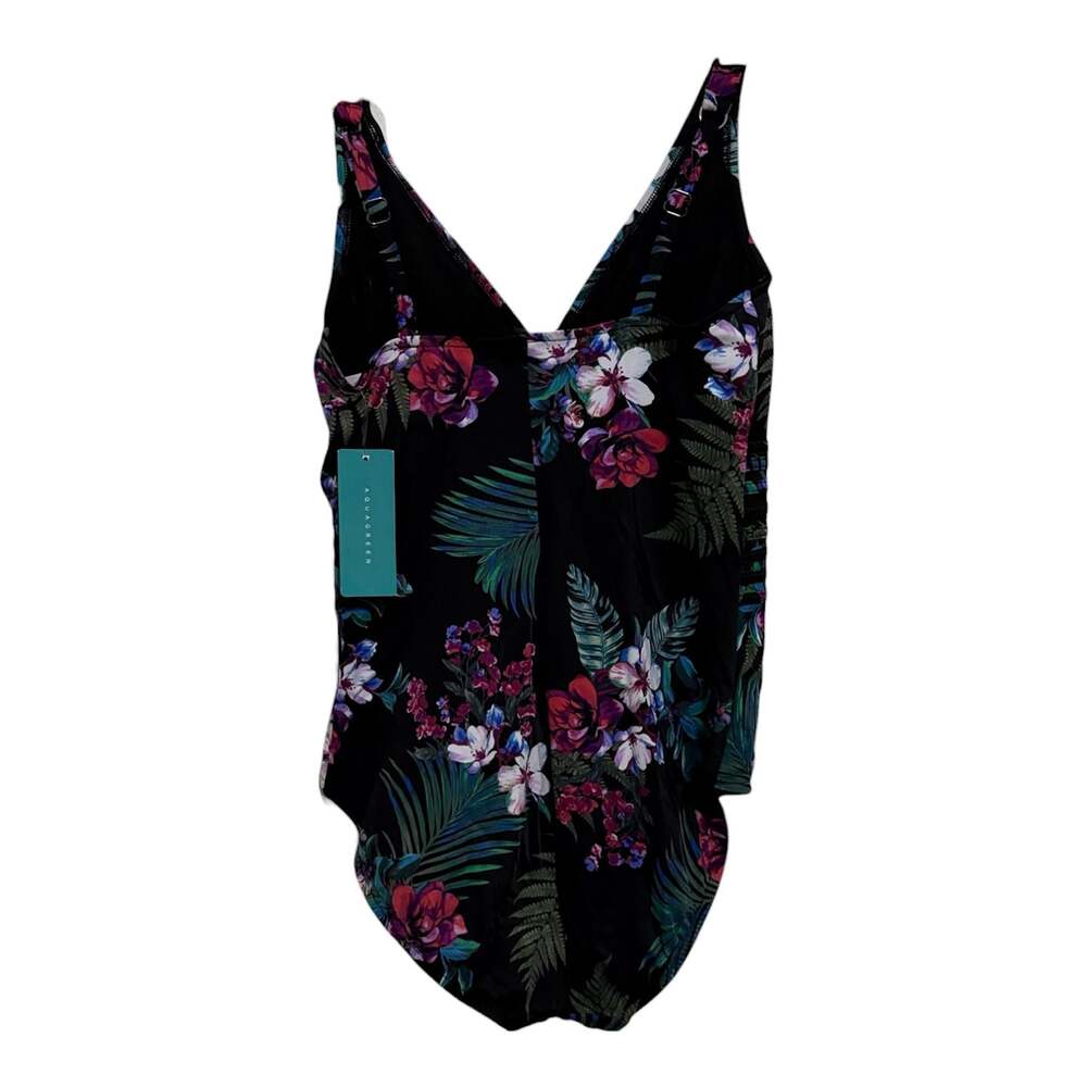 Size Large Aqua Green Women's Tropical Floral Print V-Neck One-Piece Swimsuit - Picture 2 of 2